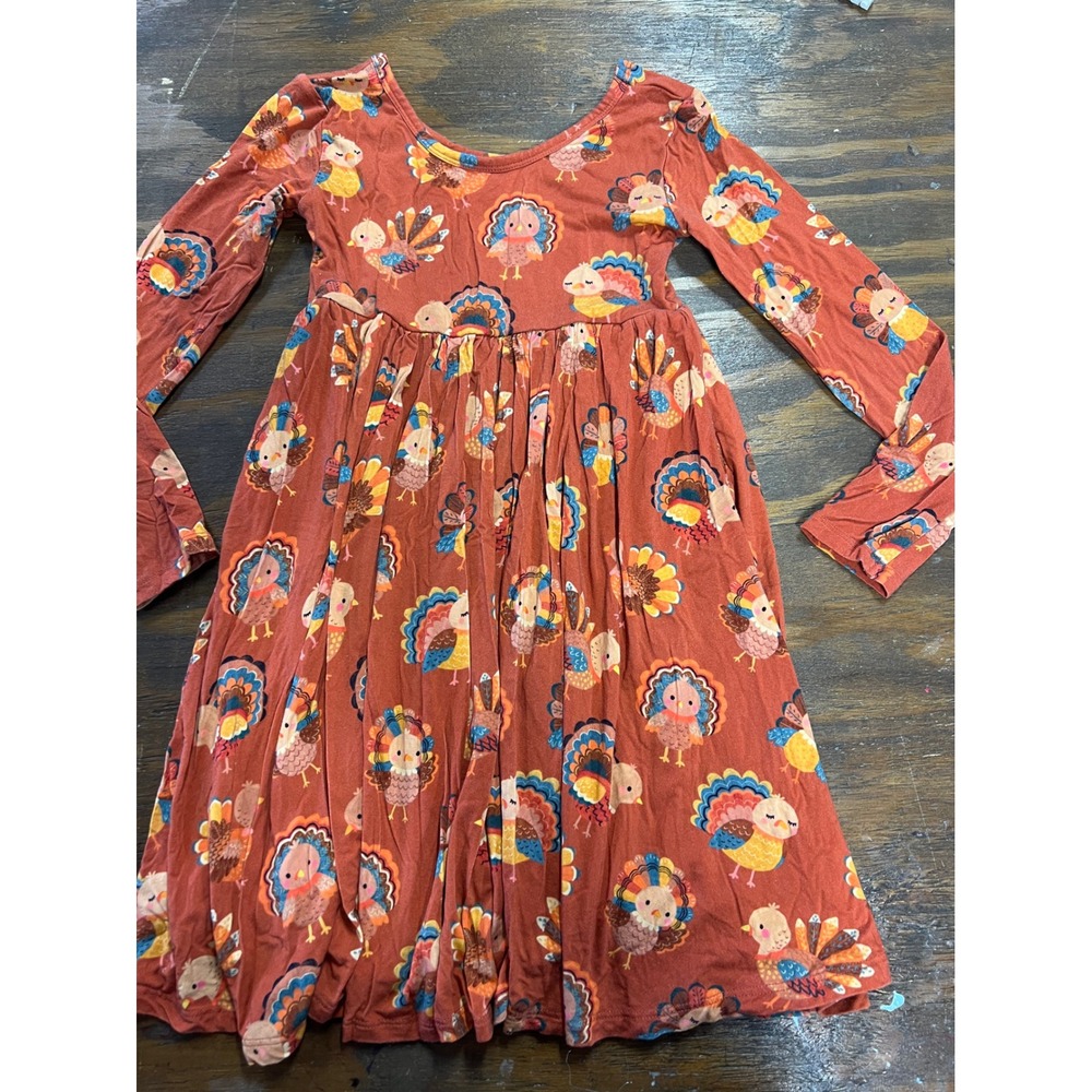 Little Sleepies Play Girls Rust Orange Turkey Bamboo Viscose Twirl Dress Size 7